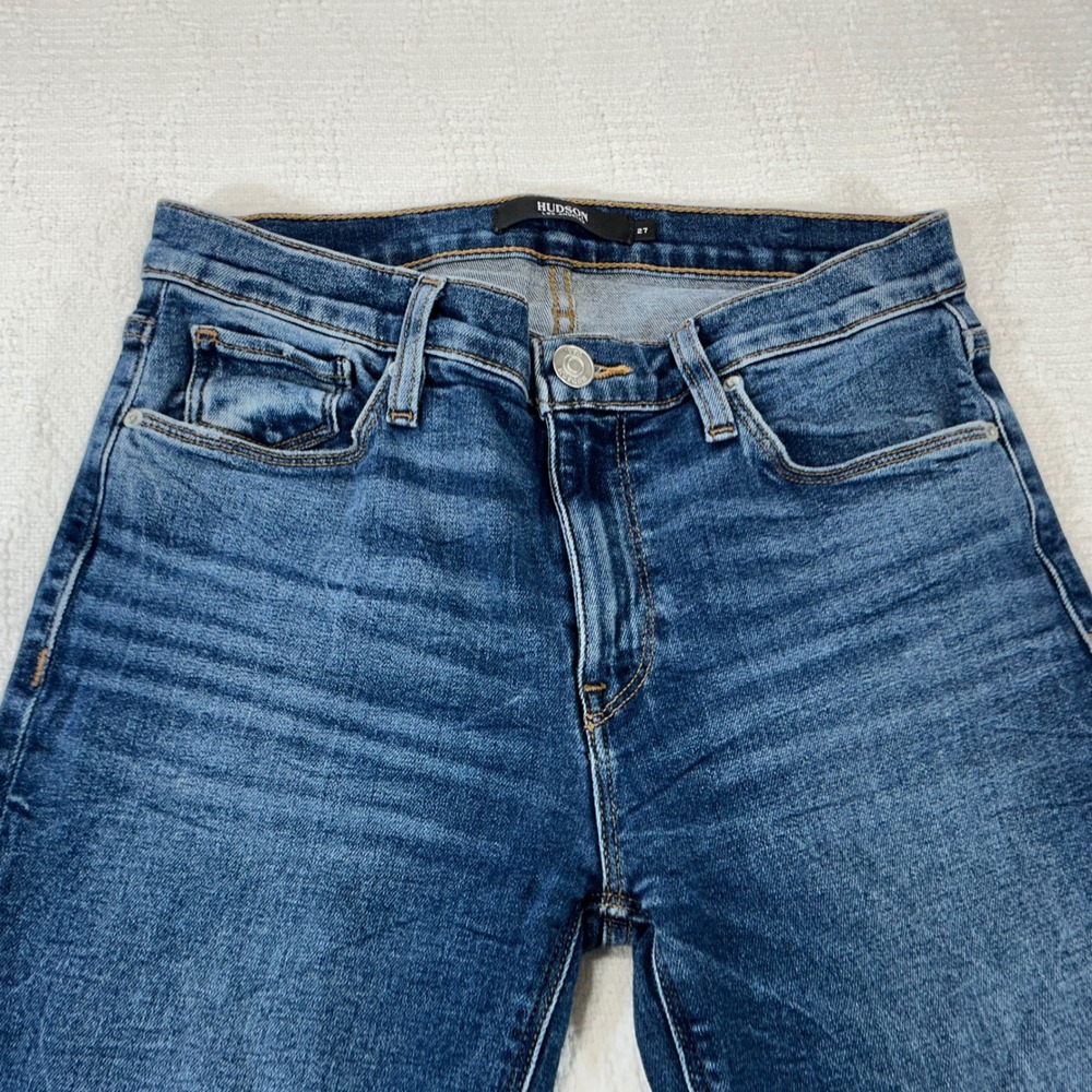 Hudson Nico Mid-Rise Straight Leg Jeans Blue Medium Wash Side Slit Size 27